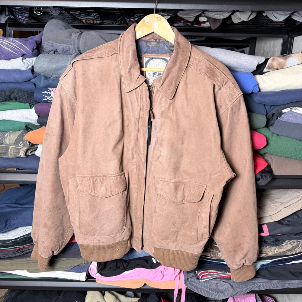 Paris Sport Club Mens Brown‎ Leather Bomber Jacket Authentic Quality Size M